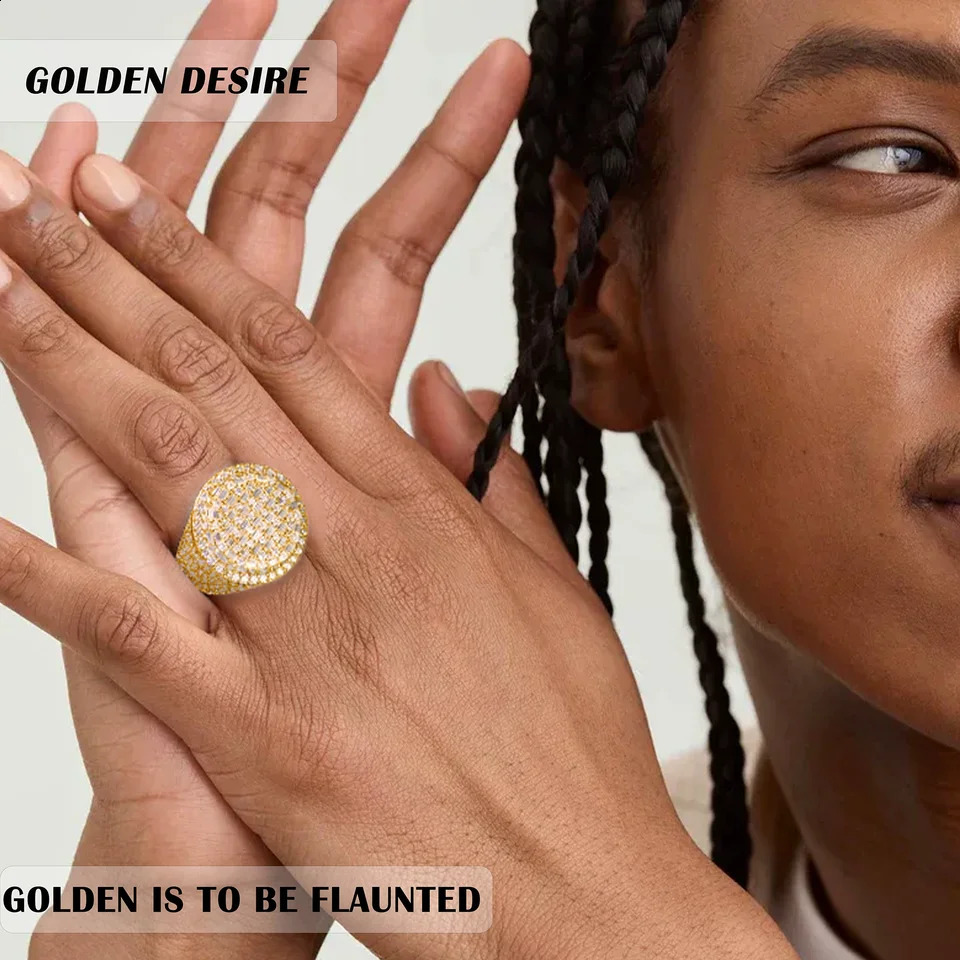 11.9 CTW Hip Hop Statement Diamond Ring for Men 18K Gold Plated S925 Sterling Silver with Bold Urban n 250227