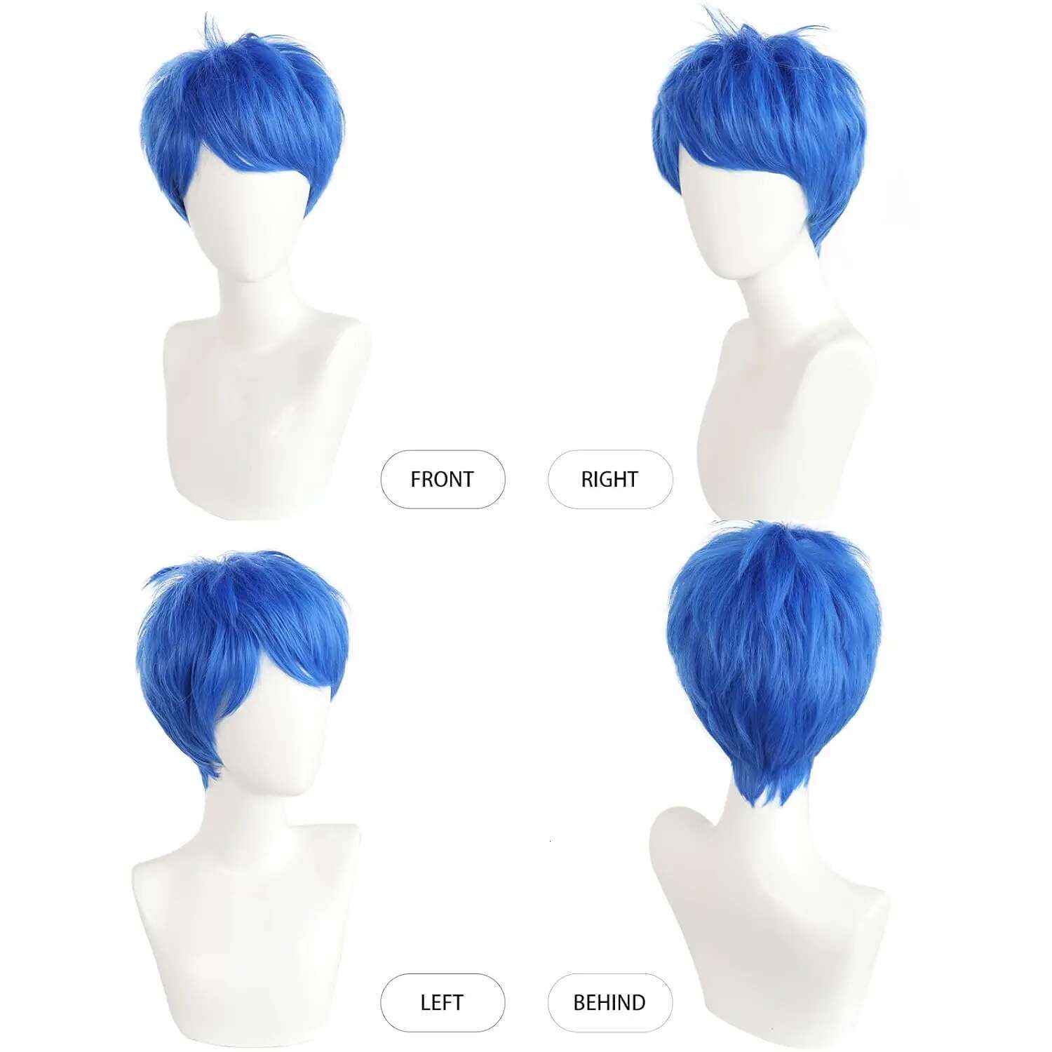 Short Synthetic Cosplay Blue Anime Wig Women Joy Outfit Bluewig For Halloween Party