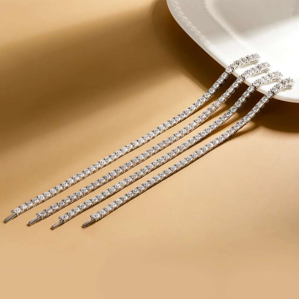 3.5mm D Color Full Moissanite Tennis Bracelet for Women Man Sterg Sier Hidden Lock Hand Chain Hiphop Party Jewelry Gift