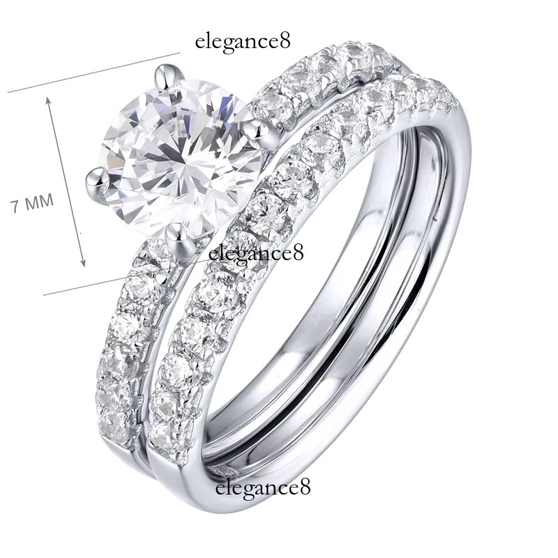 Moissanite Engagement Fine Jewelry Sterg Sier Rhodium Plated Zircon Lovers Wedding Ring Stacking