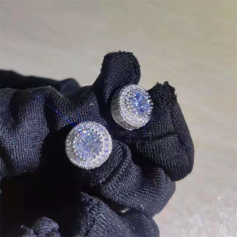 Female Austrian Crystal Round Earring Yellow Gold Color White Zircon Hip Hop Wedding Stud Earrings For Women Jewelry