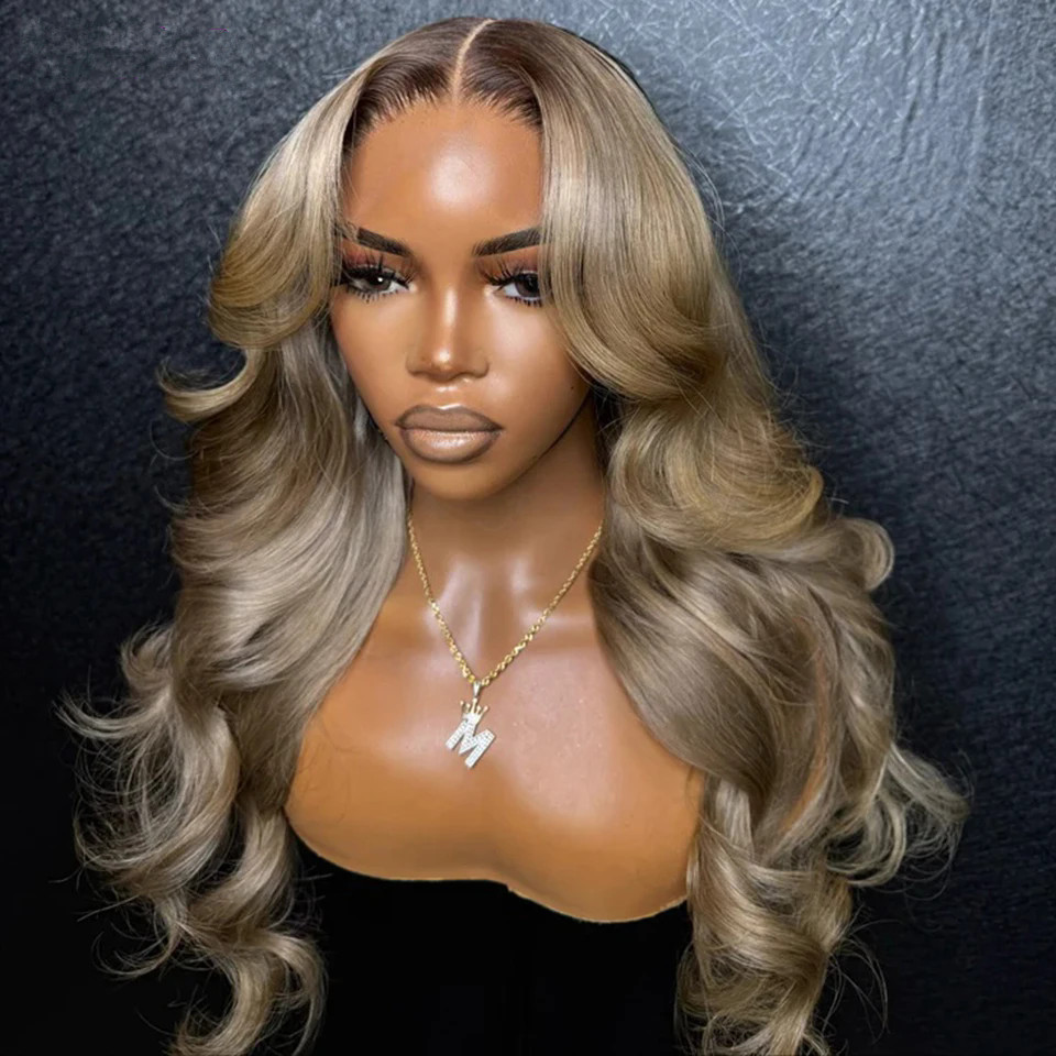 Ash Blonde Transparent Lace Frontal Wigs Pre Pluck Honey Blonde Ombre Colored Lace Front Wig Wavy Human Hair For Women