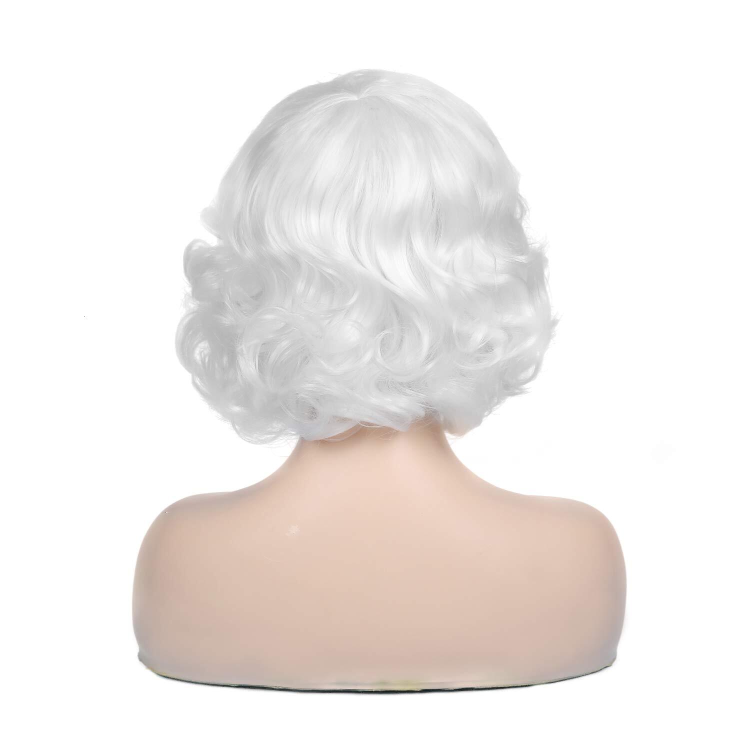Baruisi Women's Short Curly White Synthetic Natural Wave Clothing Wig Role Playing Party