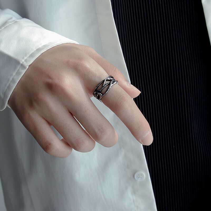 Feiyu Personality Thorn Vine Men's Punk Fashion Handmade Silver Daily Versatile Leisure Ring