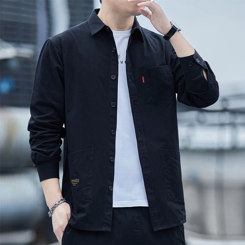 Spring Autumn Solid Color Casual Fashion Loose Shirt Man Long Sleeve Korean Style Blouse All Match Chic Streetwear Male Clothes 250225