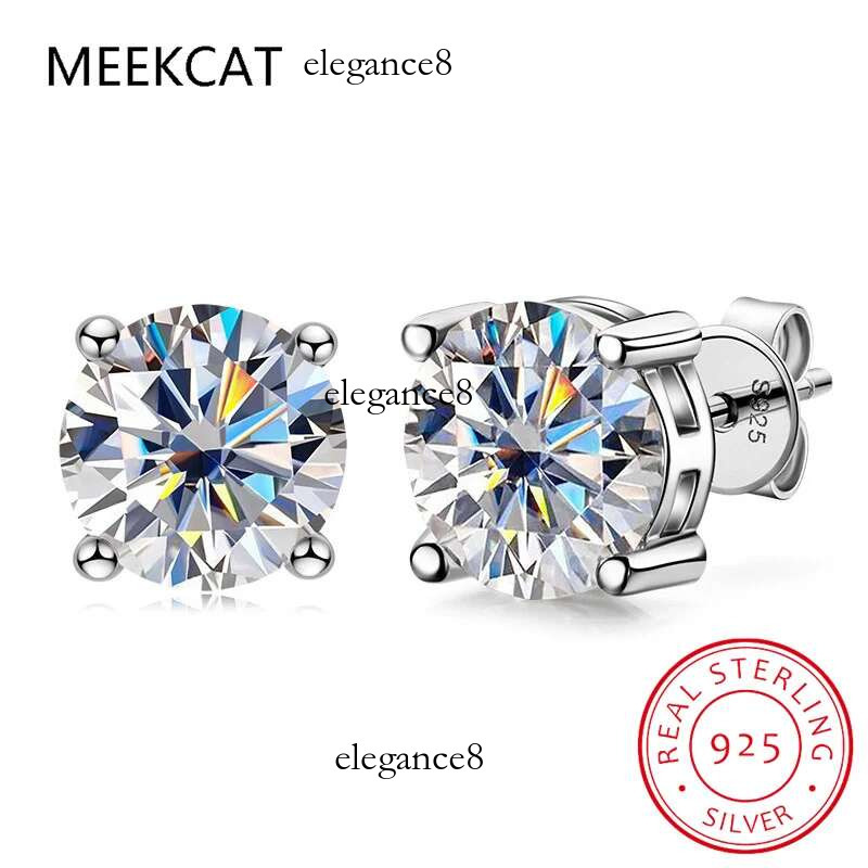 100% Sterg Sier Real 2 Carat 8mm Moissanite Four Claws Stud Earrings For Women Sparkg Wedding Fine Jewelry