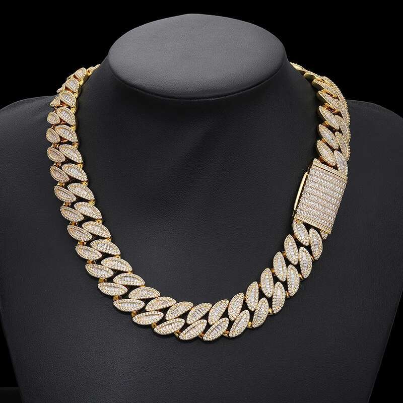 TUHE Unisex High Quality VVS1 Moissanite Baguettes Cuban Chain Necklace Sier For Men Hip Hop Jewelry