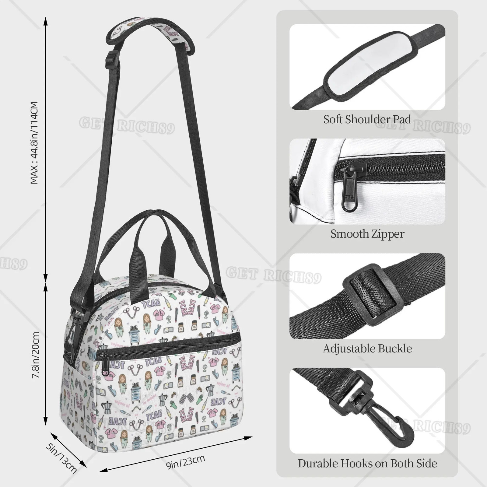 Doctor and Nurse Enfermera En Apuros Lunch Bag Large Insulated Lunch Box with Adjustable Shoulder Straps Suitable for Women Work and Travel 250228