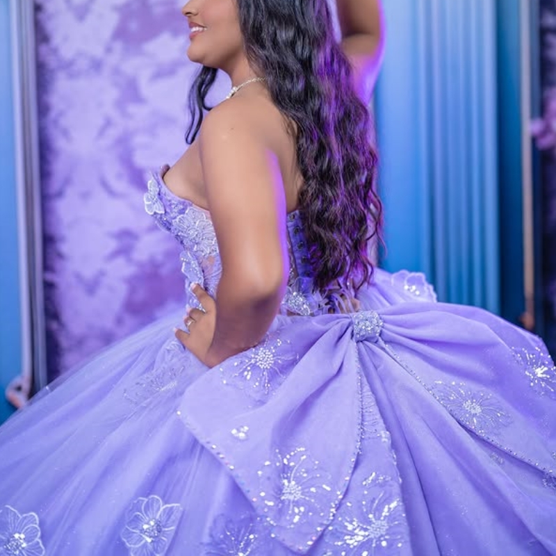 Lavender Shiny Quinceanera Dresses Ball Gown Off The Shoulder Applique Bow Beads Corset Tull Party Birthday Sweet 16 Vestidos 15 Anos
