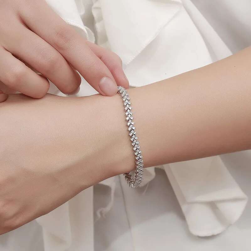 Full Moissanite D Color VVS Lady's Tennis S Sterg Sliver Plated White Gold Bracelet for Women
