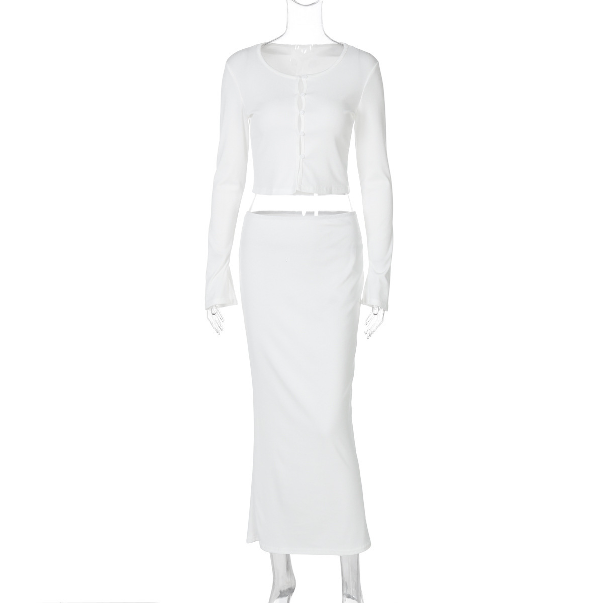 Women's Clothing New4 Autumn And Winter New Fashion Cardigan Button Exposed Navel Top Slim Fit Skirt Set