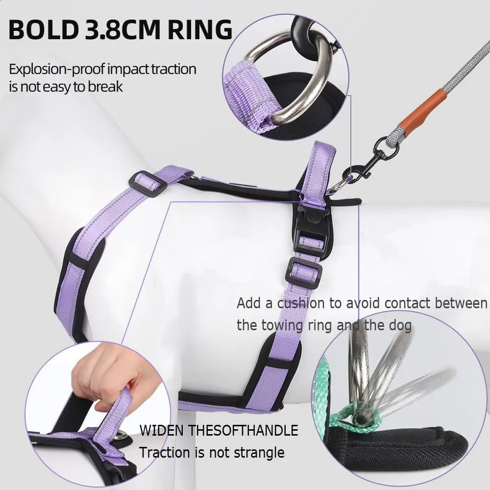 Y-Shaped Dog Harness with Adjustable Durable Nylon Soft Padding Metal Buckles and Leather Handle for Small Medium Large Dogs 250224