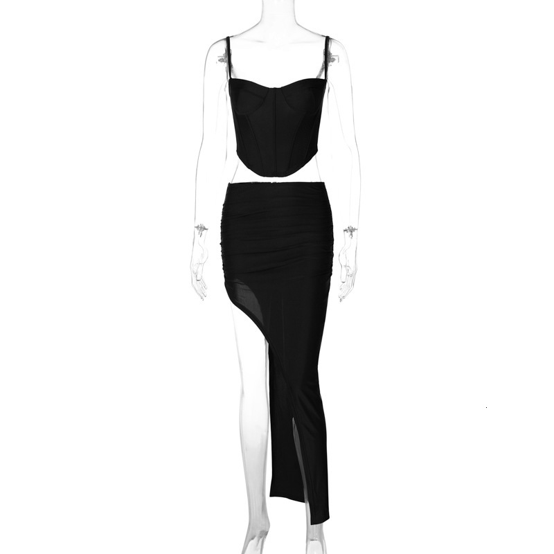 Women's Fashion New3 Summer New Line Sexy Fishbone Slim Fit Split Half Skirt Set