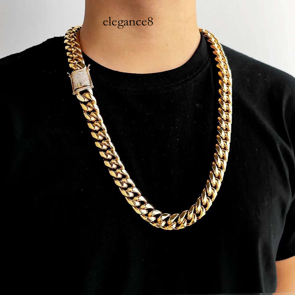 6/8/10/12/14/16MM High Quality Stainless Steel Miami k Hip Hop Gold Plated Cuban Chain Necklace For Men