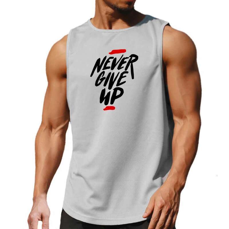 NEVER GIVE UP Summer Quick Dry Fiess Tank Tops Mens Mesh Gym Clothing Loose Basketball Vest Running Sports Sleeveless T Shirt