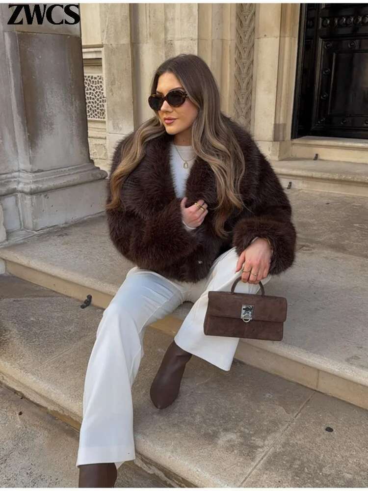 Vintage Red Fur Coats Women Solid Lapel Long Sleeve Thicken Warm Jacket 2024 Autumn Winter New Female Chic Loose Outwear