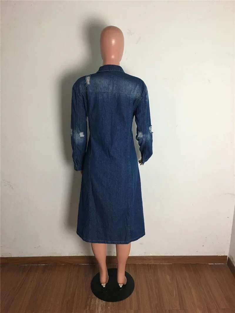 New Arrival Fashion Hole Cotton Aumn Winter Denim Jacket 2023 Trench Cardigan Jeans Cape Women Long Sleeve Jean Coat