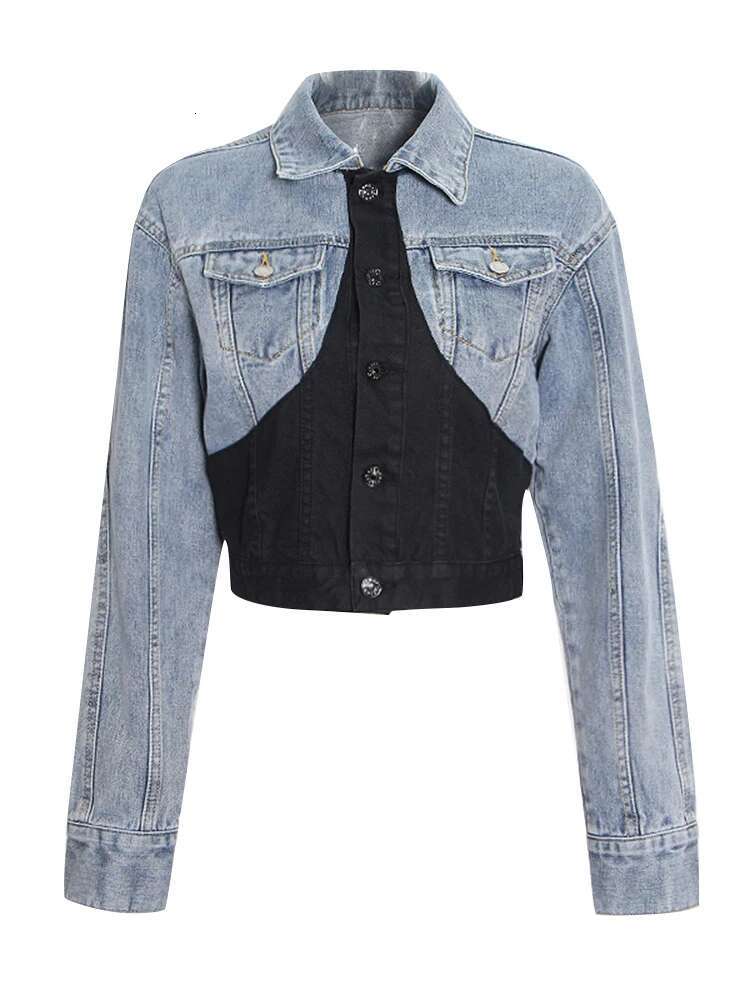 ROMISS Women's Casual Color -Colored Denim Lavage Long -Sleeved Single -Breasted Street Installation Retro Slim Jacket
