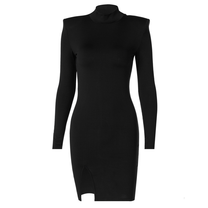 Fashionable And Sexy Split New4 Spring New Long Sleeved High Neck Elegant Dress