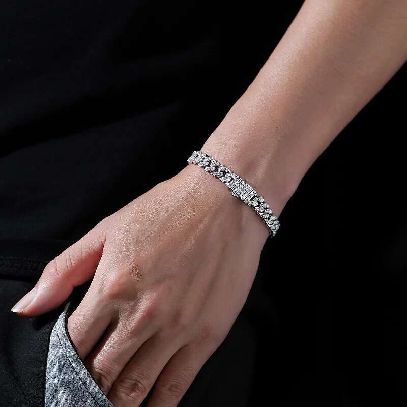 Halaile D Color Full Moissanite S Sterg Sier Bracelet with GRA Hip Hop Cuban Chain Fine Jewelry for Men Women Gift
