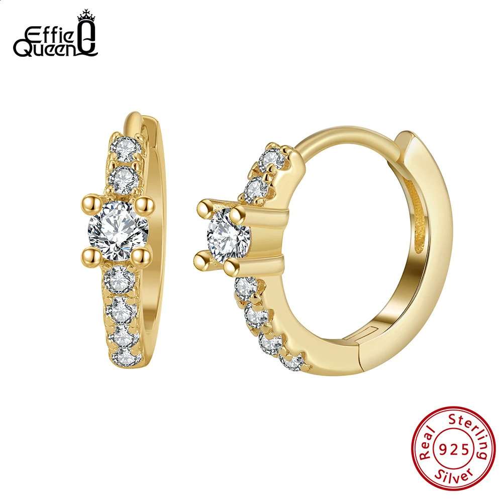 Effie Queen 925 Sterling Silver 14K Gold Hoop Earrings With A Shining Cubic Oval Zirconia Ear Accessory Party Present APE95 250228