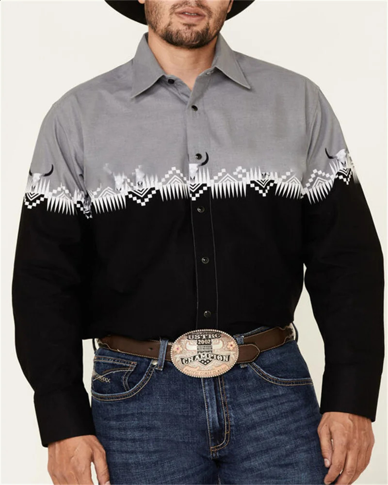 2024 Western denim mens shirt buttondown lapel casual long sleeve high quality oversized size 250226