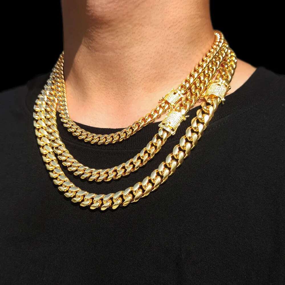 6/8/10/12/14/16MM High Quality Stainless Steel Miami k Hip Hop Gold Plated Cuban Chain Necklace For Men