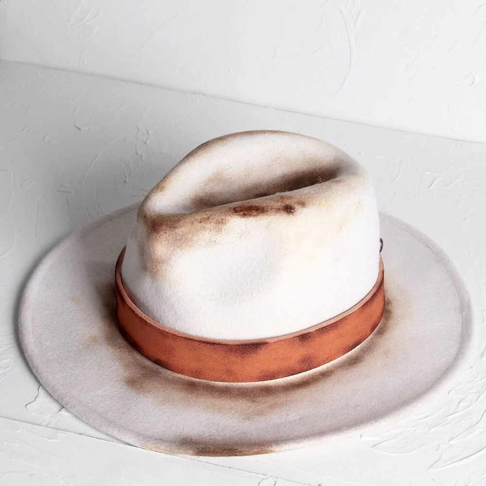 100% wool vintage womens Fedora hat wide Brim jazz hat womens felt church hat size 56-58CM 250228