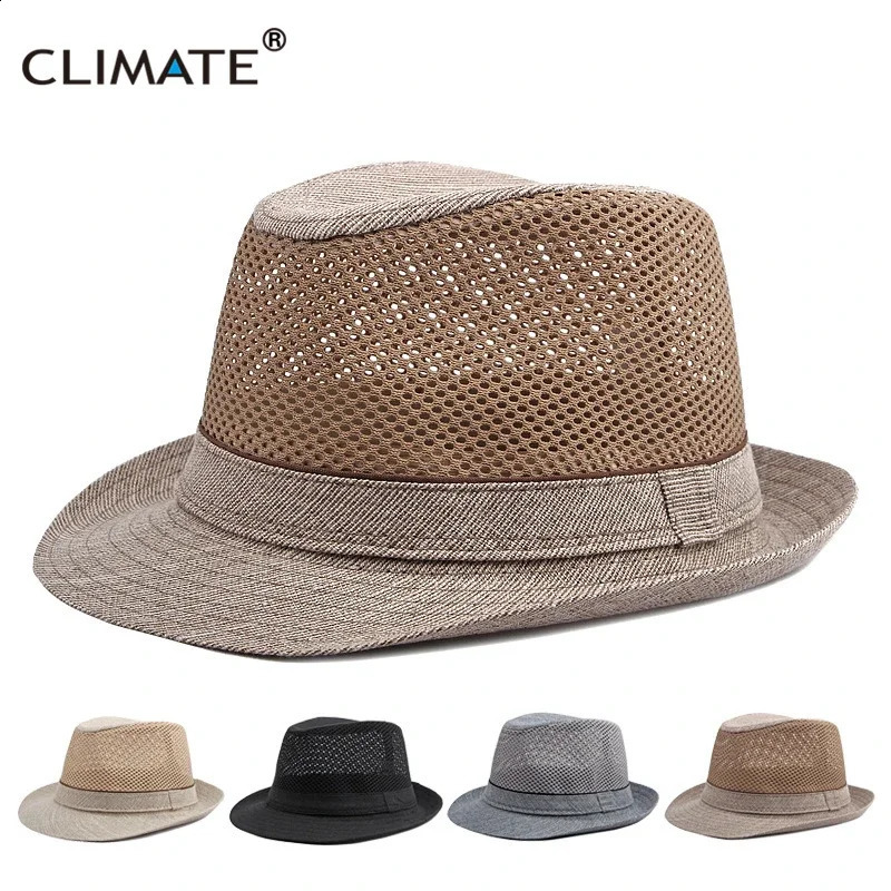 CLIMATE Summer Straw Hat Fedora Cool Men Vintage StrawPanama Hat Paper Retro Hats for Man Solid Fedoras Cap Fedora Men Hat Cap 250228