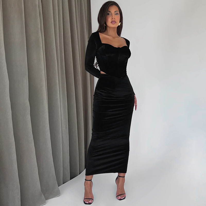 New4 Autumn New Product Fashionable Temperament Sexy Fishbone Long Sleeved Top Slim Fit Split Skirt Set