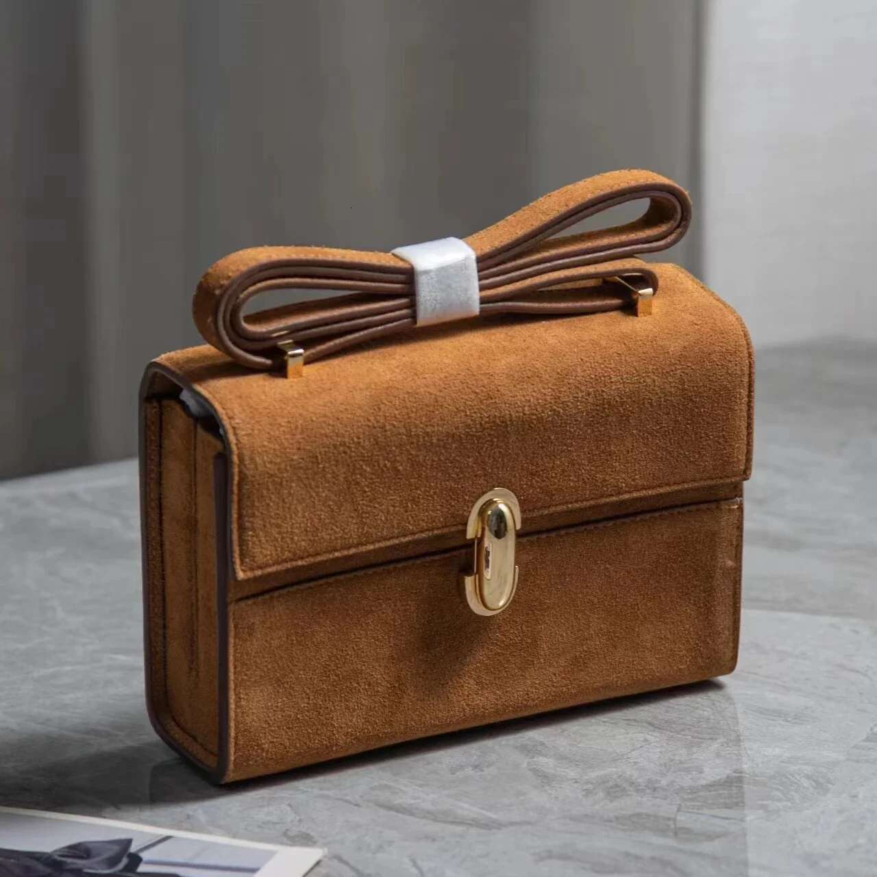 Niche SAVETTE Symmetry 19 Ladies Suede Solid Color Simple One Shoulder Messenger Handbag Small Square Bag