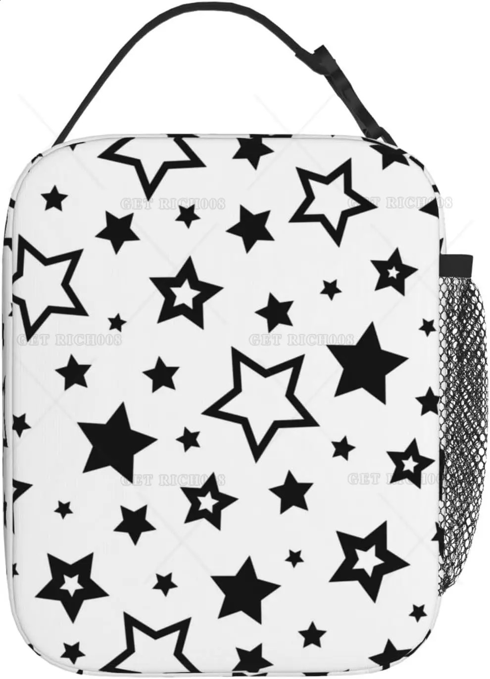 Black Stars In White Portable Lunch Bag Insulated Lunch Box Reusable Totes for Women Men Work Picnic Camping One Size 250228