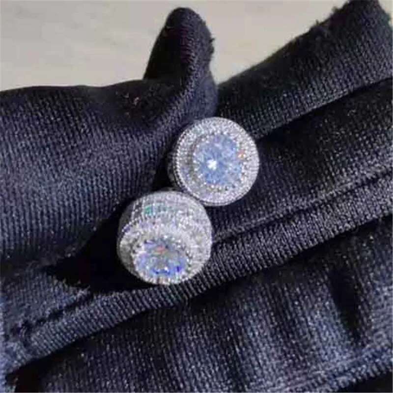 Female Austrian Crystal Round Earring Yellow Gold Color White Zircon Hip Hop Wedding Stud Earrings For Women Jewelry