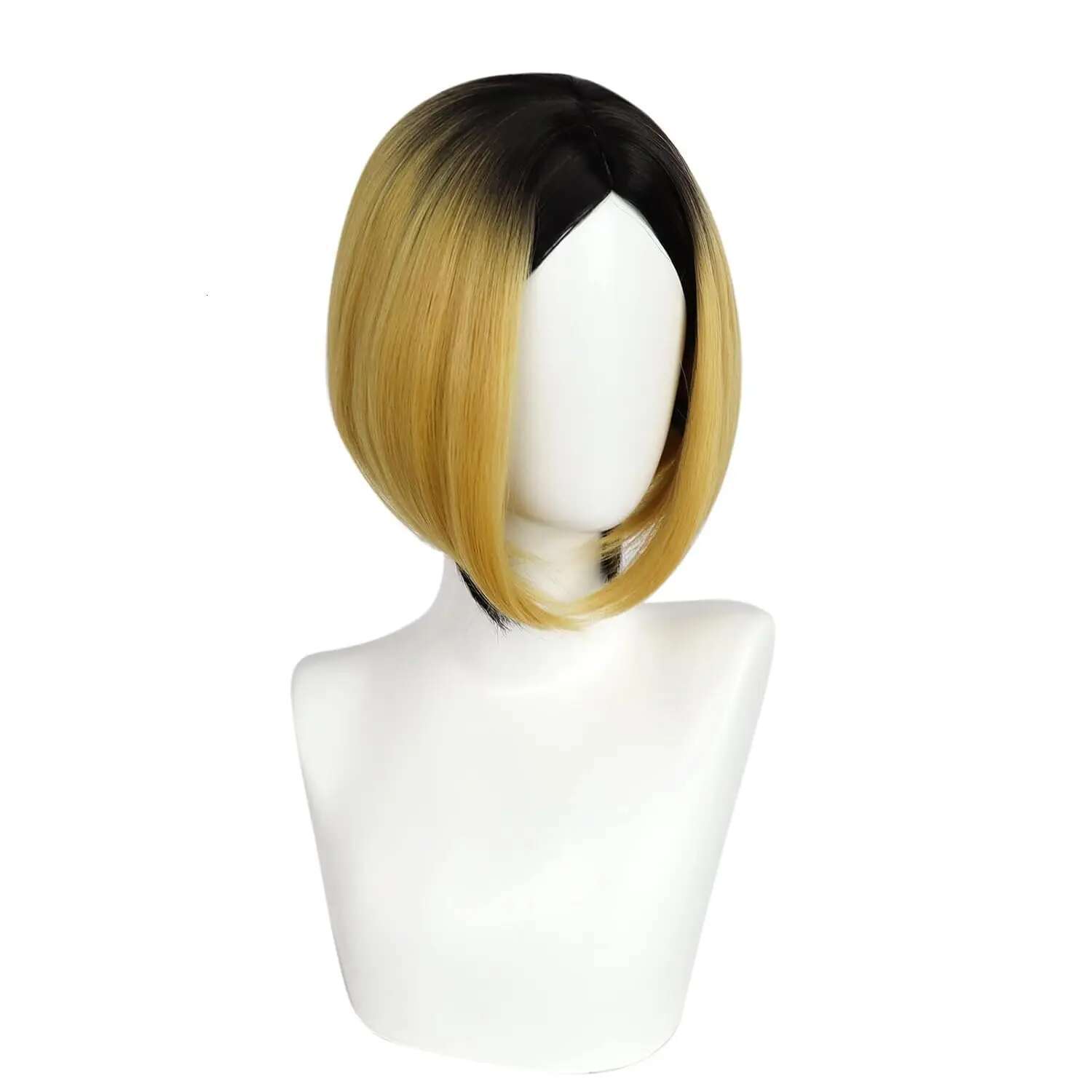 Kozume Kenma Synthetic Men Haikyu Short Straight Black To Gold Anime Cosplay Wig For Halloween