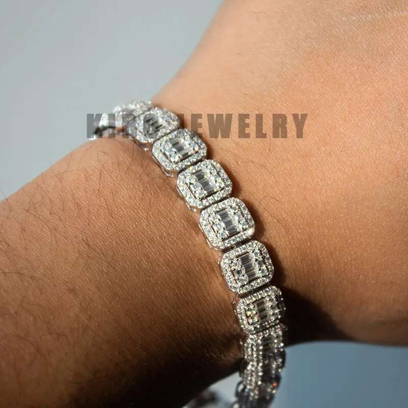 Kibo Hip Hop Jewelry Iced Out 9mm Width Sterg Sier Men Baguette Moissanite Cluster Tennis Bracelet