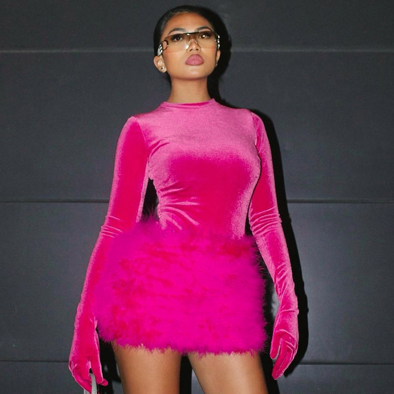 Women's Clothing New Autumn And Winter New Product Fashionable Round Neck Long Sleeved Jumpsuit Slim Fit Plush Skirt Set