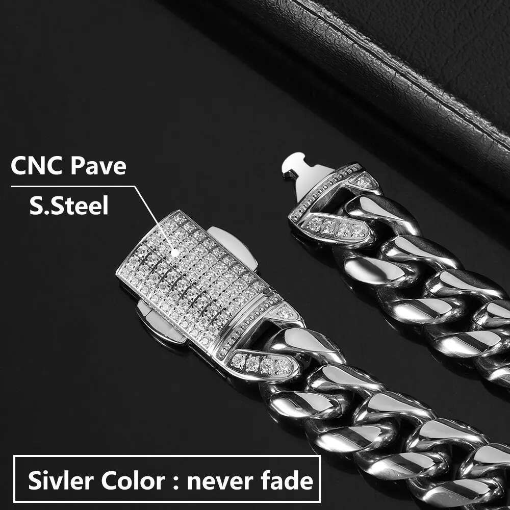 12mm Hip Hop Plated Fashion Stainless Steel Cuban Bracelets For Men Bg Clasp Pvd Waterproof Jewelry