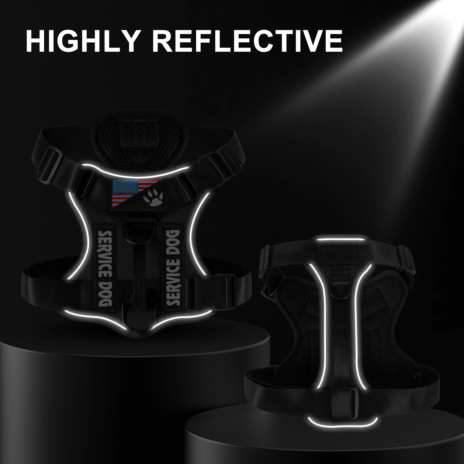 Service Dog Harness Reflective Dog Vest Harness with 5 PCS Patches Adjustable Soft Oxford Pet Harness Inner Layer Mesh Easy 250224