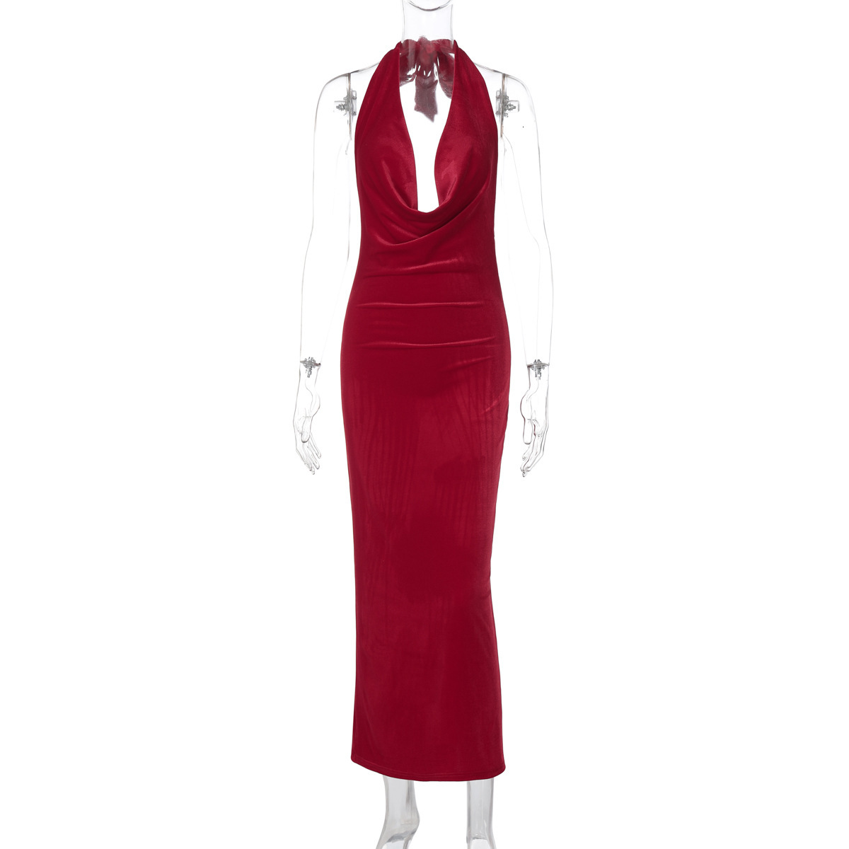 Women's Clothing 2025 Spring/Summer New Product Fashionable And Sexy Backless Slit Hanging Neck Lace Up Sleeveless Dress