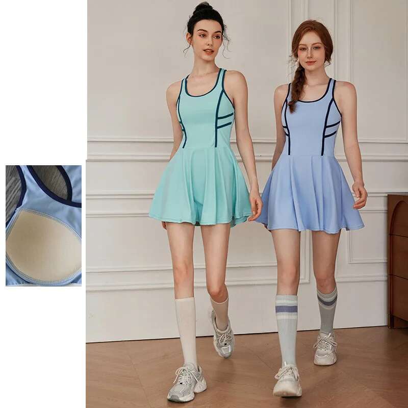 Women Tennis Build In Fixed Bra&Shorts Clashing Color Golf Dress For Workout Exercise Skirt Soft Stretchy Athletic Dresses