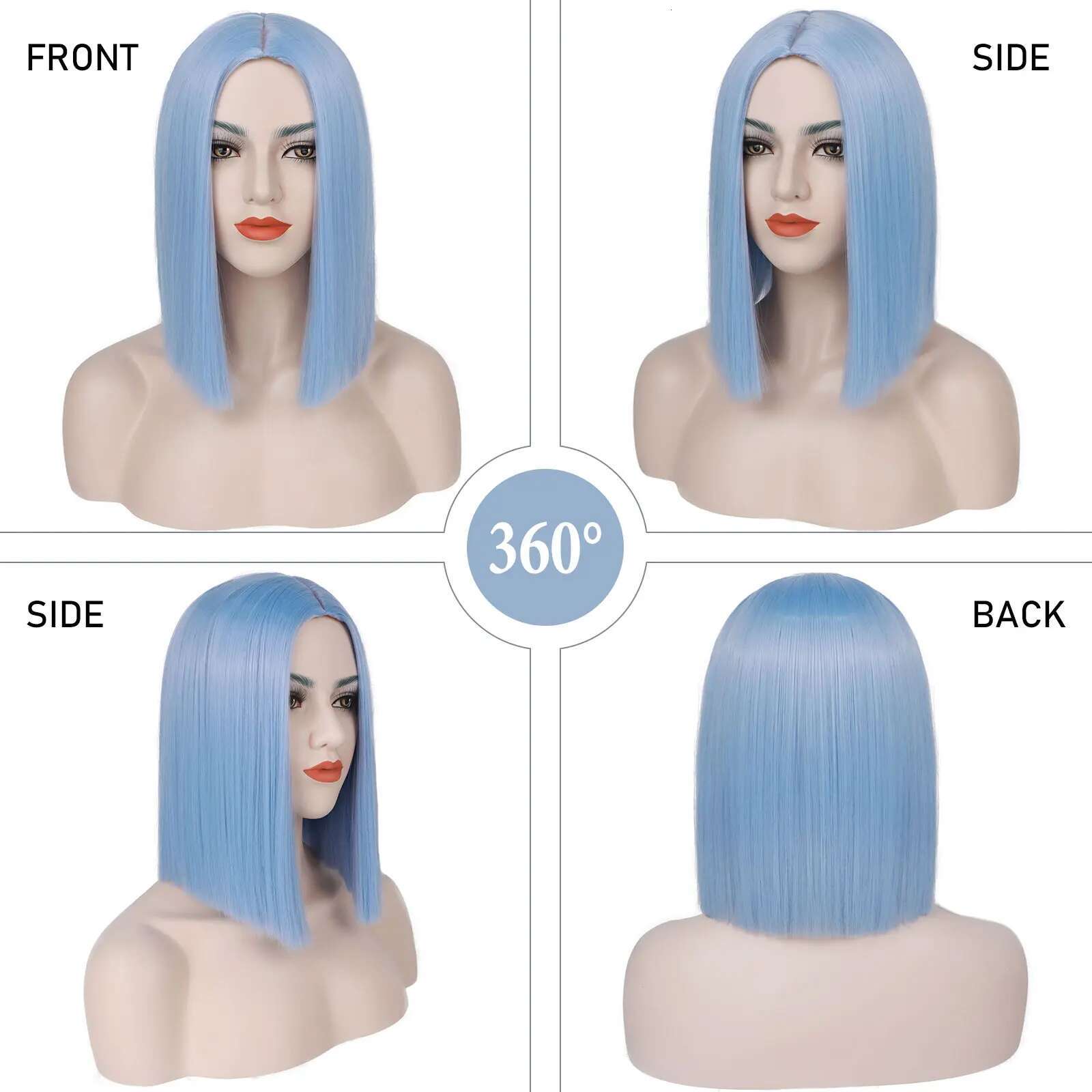 Light Synthetic Short Bob Straight Blue Women Shoulder Length Wigs Colorful Wig For Daily Use Party Cosplay