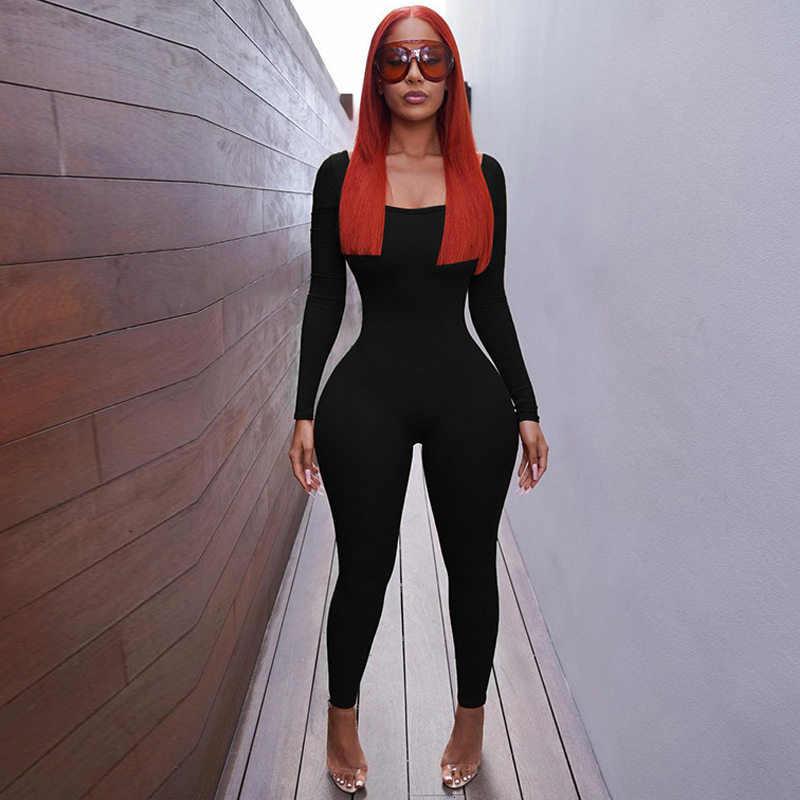 Women's New3 Winter New Fashion And Sexy Open Back Lace Up Slim Fit Long Sleeved Jumpsuit For Women