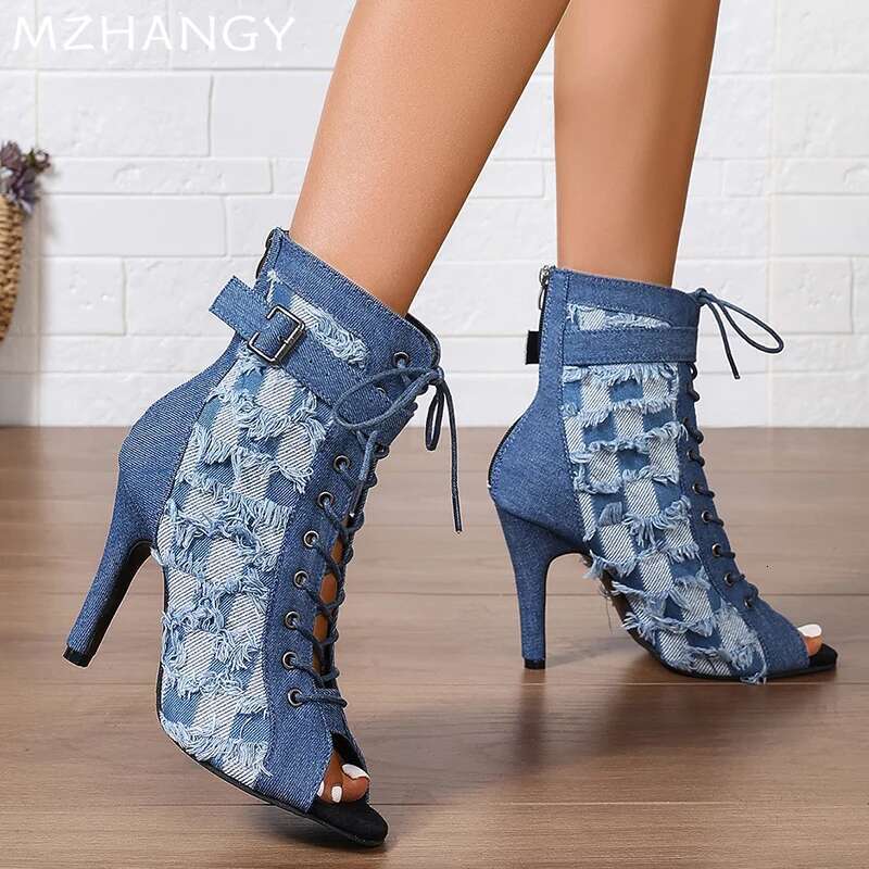Cowboy Open Women Ankle Cool Boots High Heels Sexy Shoes Pointed Toe Fad Pumps Autumn 2024 Trend Lace Up Dress Botas Mujer