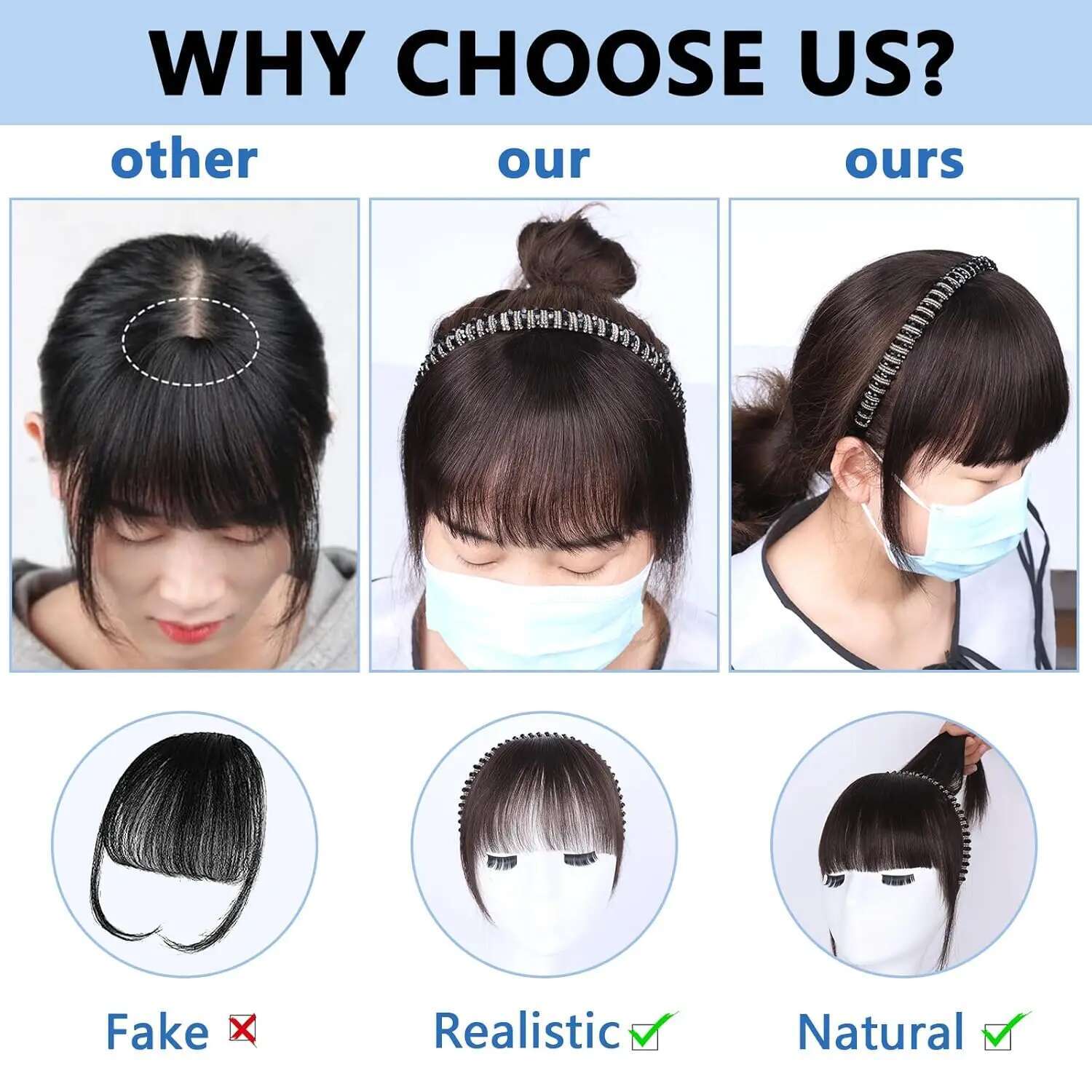 Human Toppers Rhie Women Clip In Bangs With Band Straight Wiglets Hairpiece For Thinning Hair