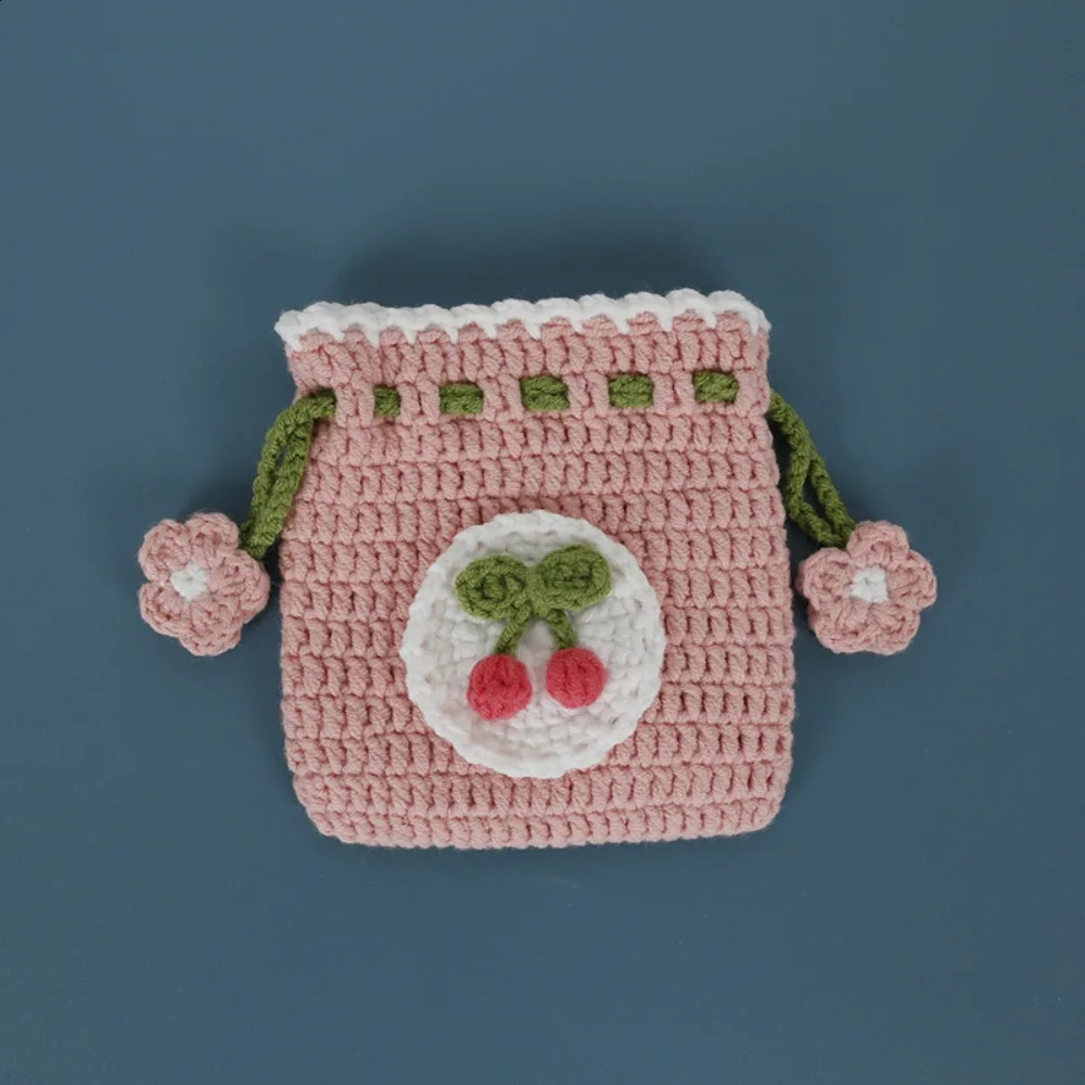 Sweet HandWoven Coin Bag Knitted Wool Crochet Mini Change Pocket Finished Children Cute Convenient 250227