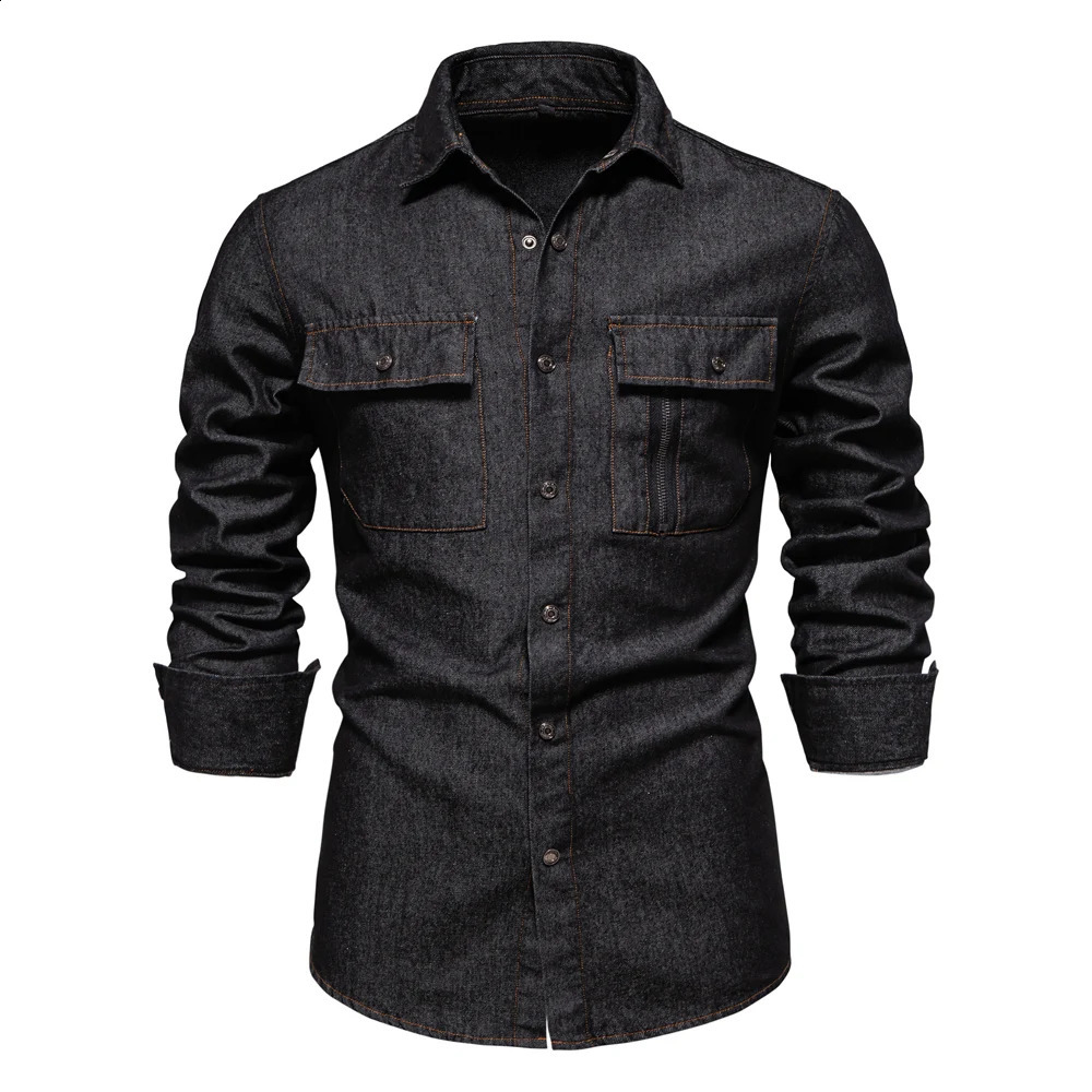 AIOPESON Mens 100 Cotton Denim Shirts Autumn Thick Cowboy High Quality Male Shirt Solid Color Button Casual Jeans 250226