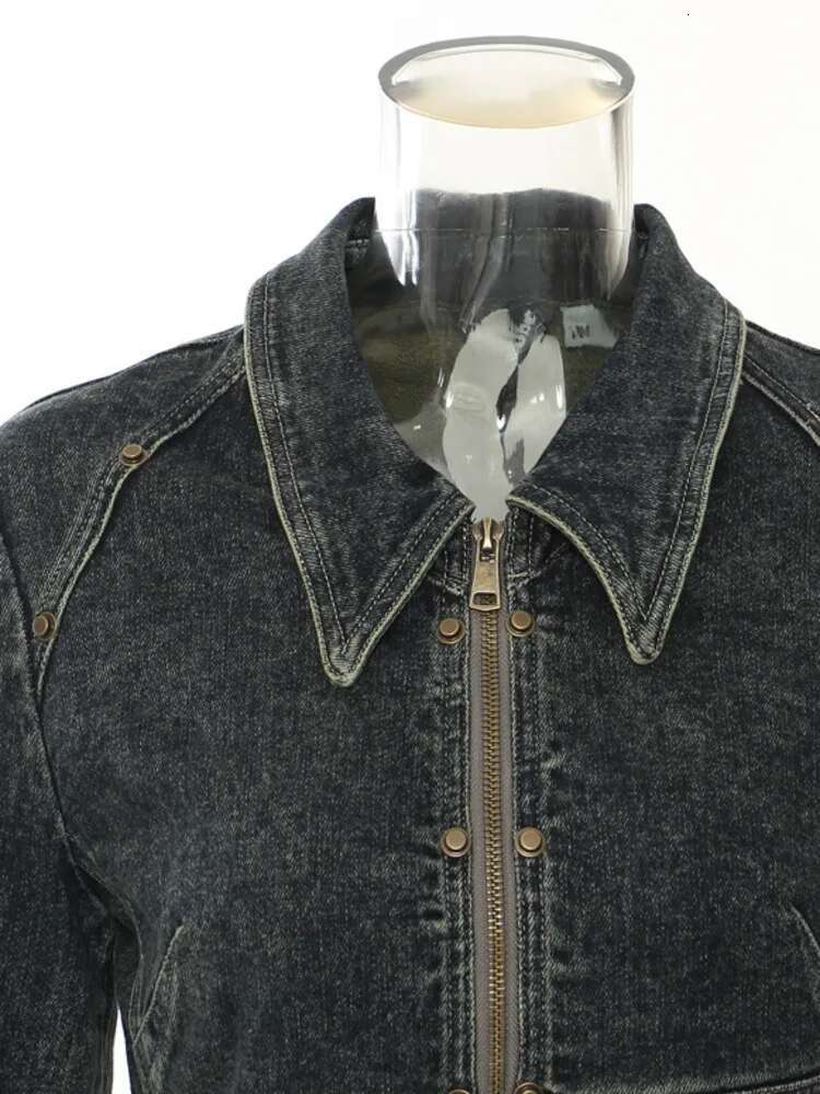 Heavy Industry Irregular Patchwork Burr Turn-Down Collar Design Chic Women's Denim Coats Autumn Winter New Zm207