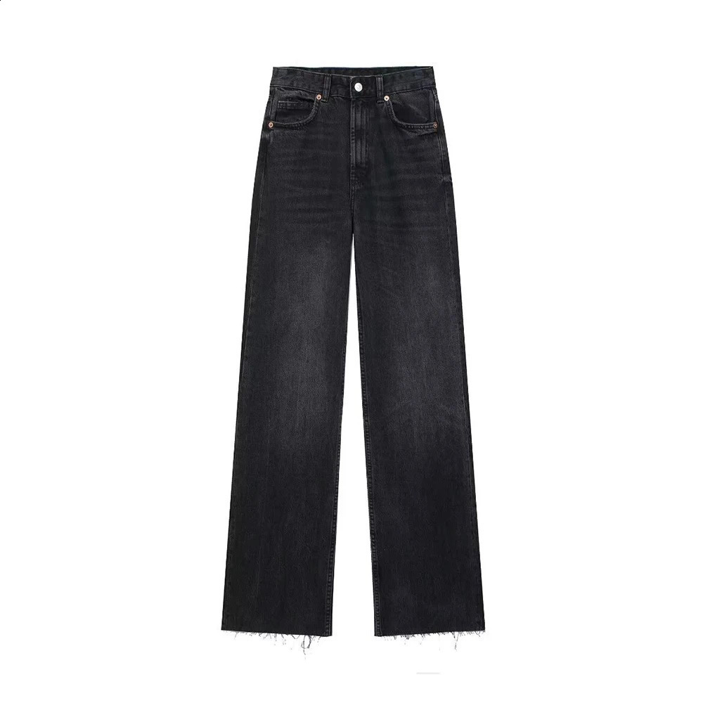 White Jeans for Womens Straight Pants High Waisted Pockets Gradient Elegant Chic Denim Trousers Fashion Causal Jeans 250225