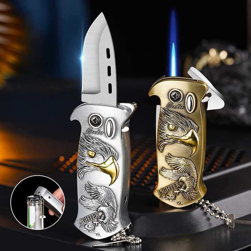 Dropshipping Inflatable Windproof Blue Flame Folding lighter with Bottle Opener Multifunctional Butane Lighter Smoke AccesoiresT250301