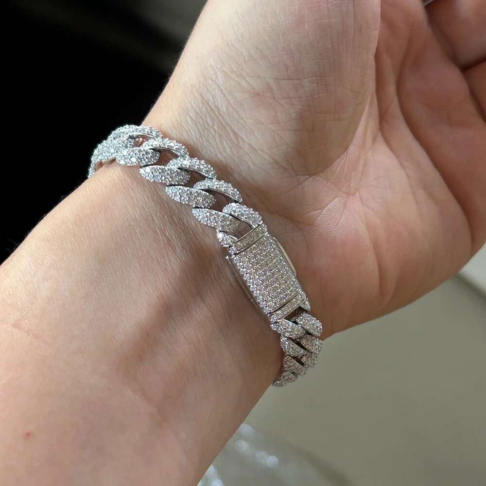 Meisidian 6 Inch S Sier Iced Out Dia Cuban k Moissanite Bracelet For Mens